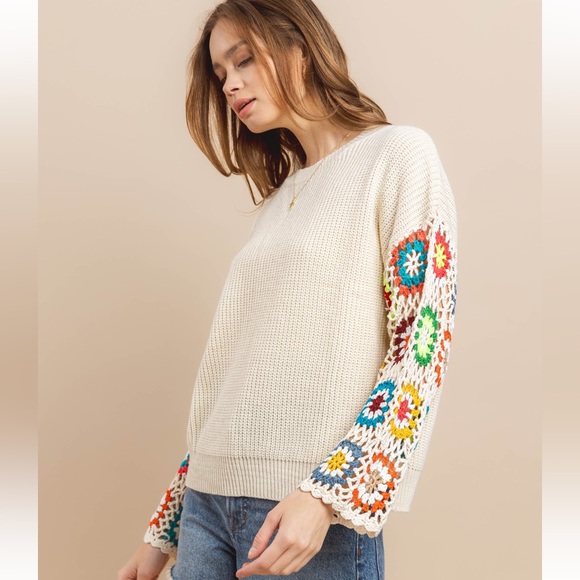 51 Granny Square Crochet Sleeve Sweater - Picture 4 of 6